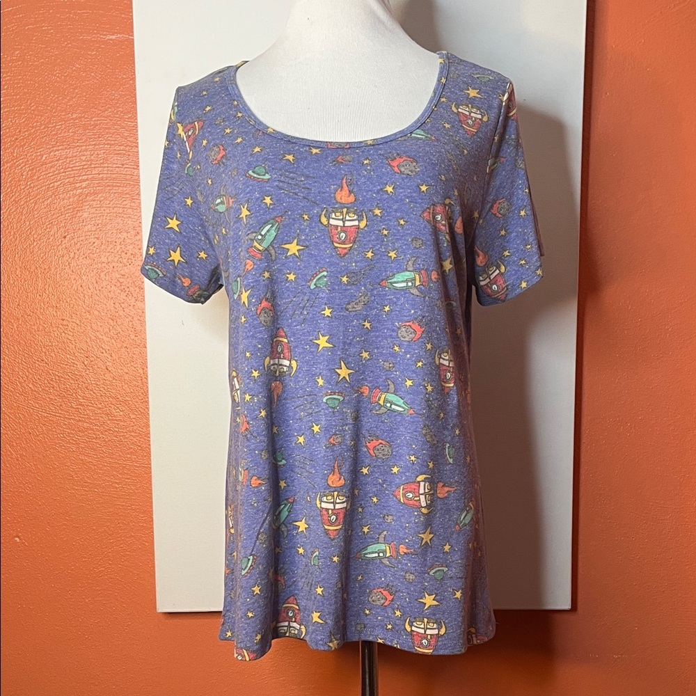 LuLaRoe Purple Space-Themed Short Sleeve Top